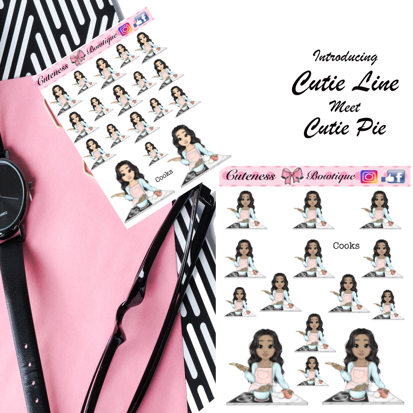 The Cutie Line Icon Sticker Sheet | Cuteness Planner Stickers for Agendas, Planners, Notebooks, Dividers | COOKS