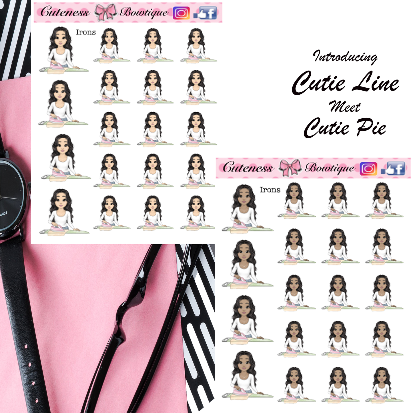 The Cutie Line Icon Sticker Sheet | Cuteness Planner Stickers for Agendas, Planners, Notebooks, Dividers | IRONS