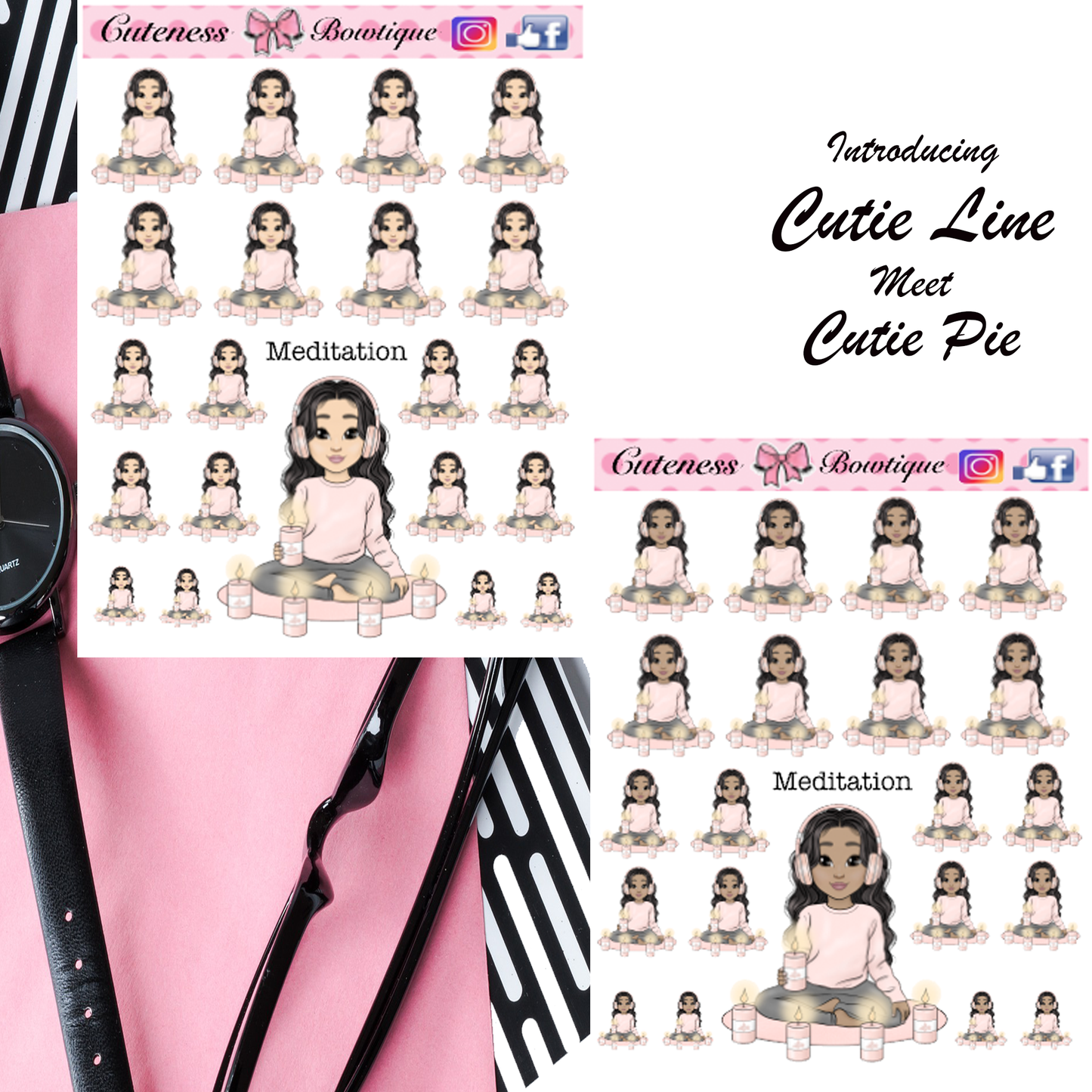 The Cutie Line Icon Sticker Sheet | Cuteness Planner Stickers for Agendas, Planners, Notebooks, Dividers | MEDITATION