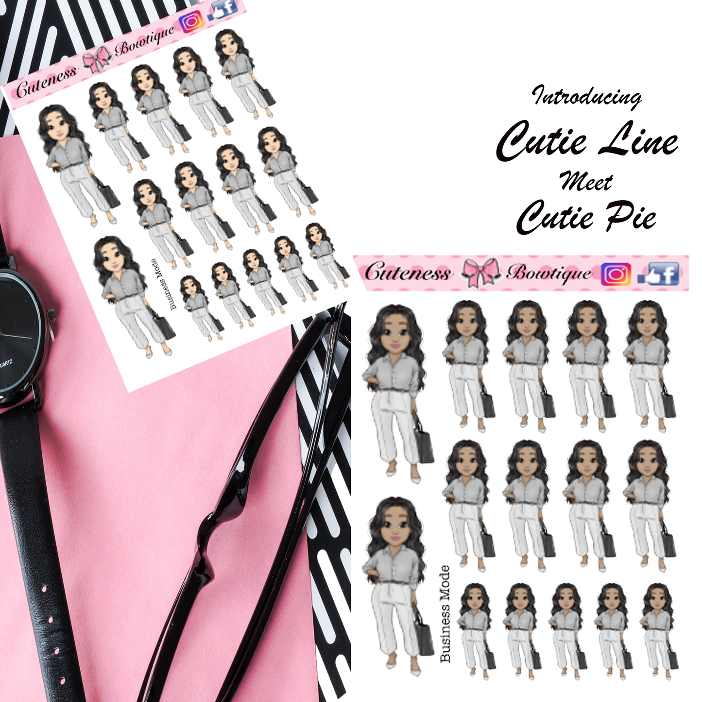 The Cutie Line Icon Sticker Sheet | Cuteness Planner Stickers for Agendas, Planners, Notebooks, Dividers | BUSINESS MODE