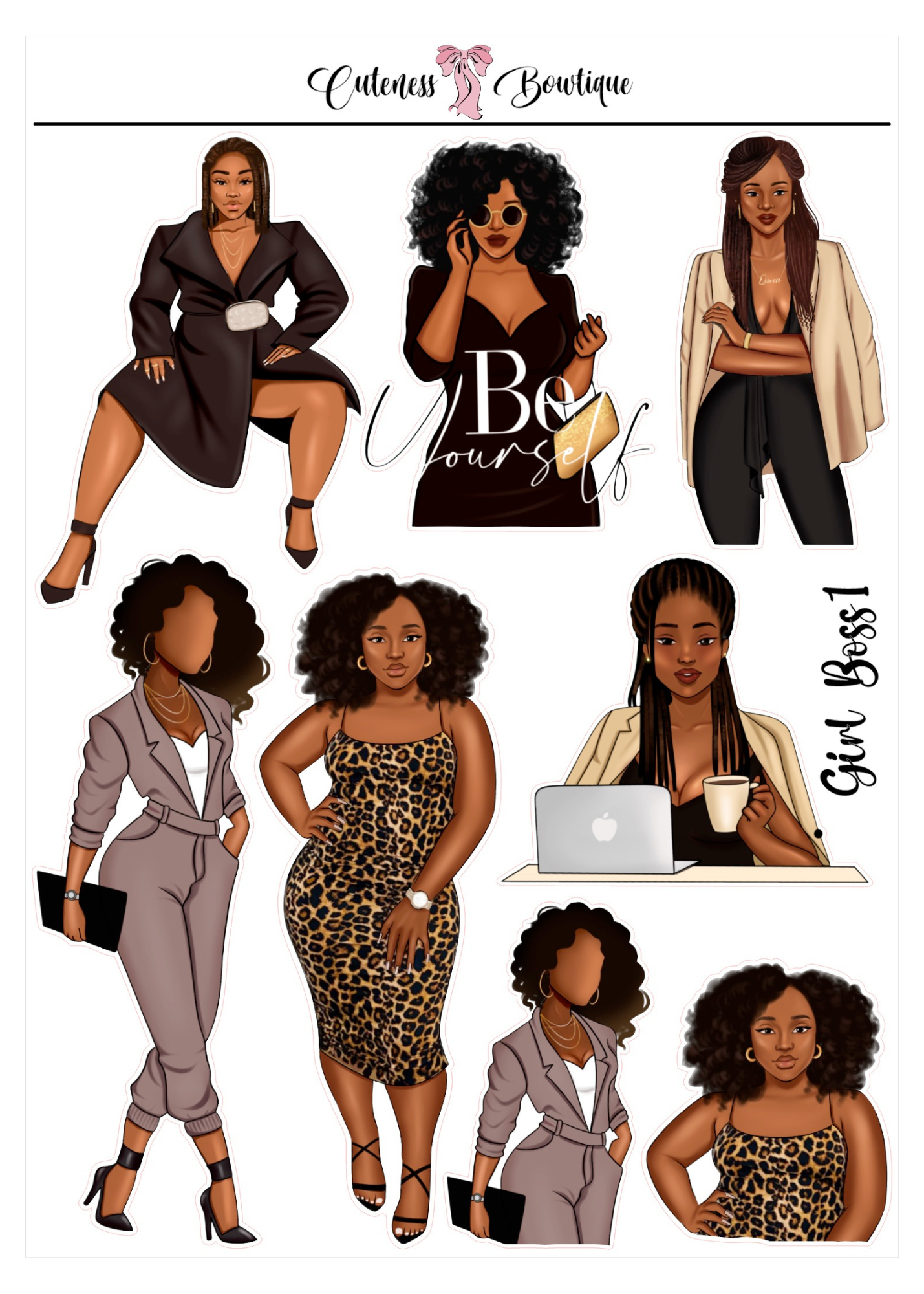 The Cuteness Journaling  Sticker Sheet | Cuteness Planner Stickers for Agendas, Planners, Notebooks, Dividers | GIRL BOSS