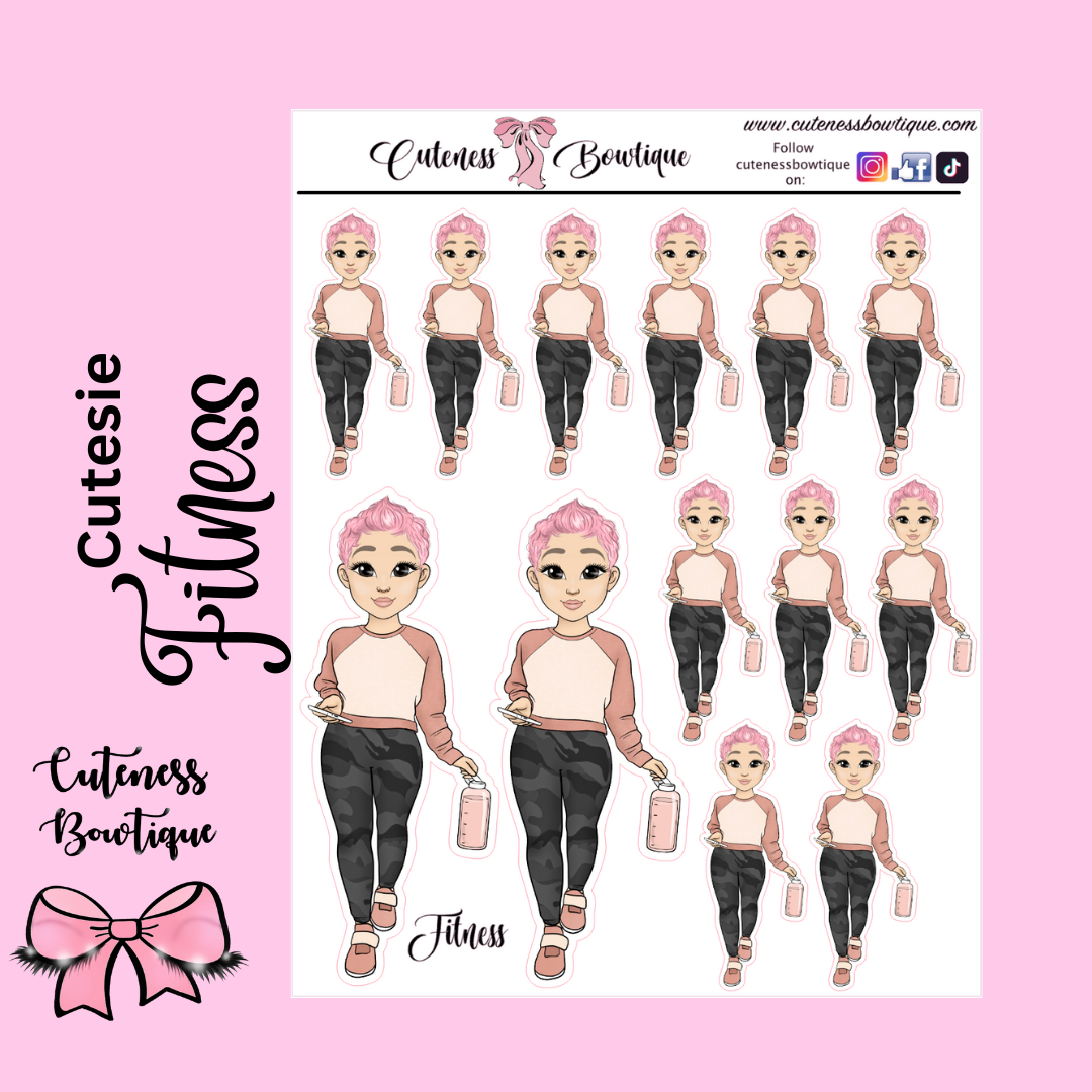 The Cutie Line Icon Sticker Sheet | Cuteness Planner Stickers for Agendas, Planners, Notebooks, Dividers |  CUTESIE FITNESS