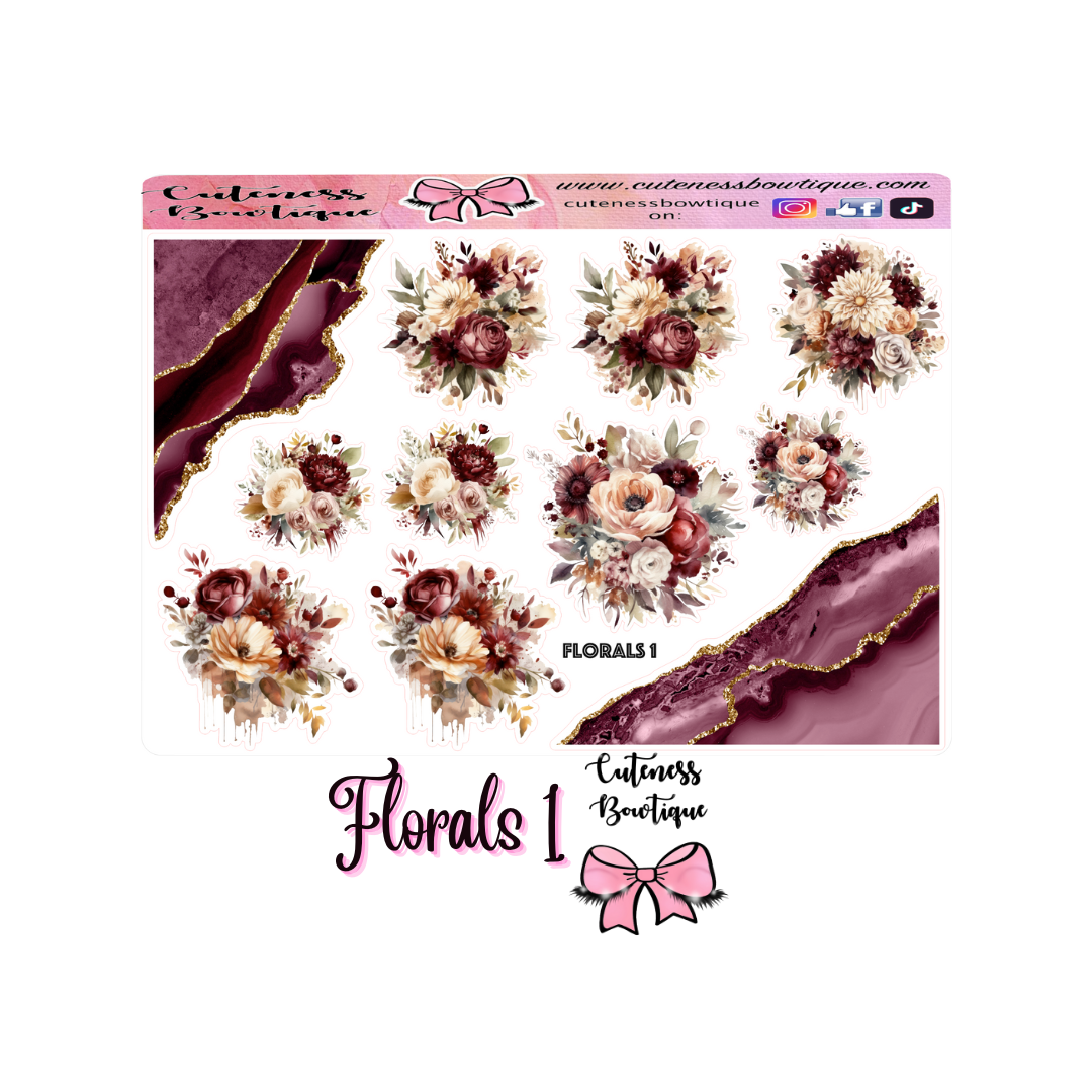 The Cuteness Doll Collection Sticker Sheet | Cuteness Planner Stickers for Agendas, Planners, Notebooks, Dividers | FLORALS 1