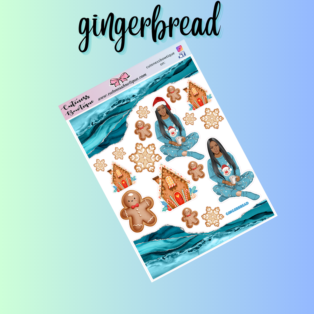 The Cuteness Journaling  Sticker Sheet | Cuteness Planner Stickers for Agendas, Planners, Notebooks, Dividers | GINGERBREAD