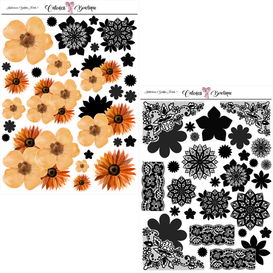 The Cuteness Journaling  Sticker Sheet | Cuteness Planner Stickers for Agendas, Planners, Notebooks, Dividers | HALLOWEEN BADDIES FLORALS