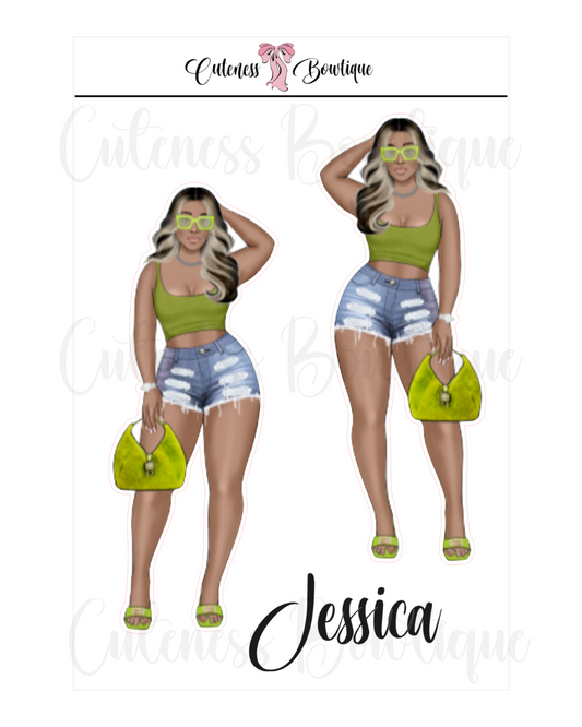 The  CUSTOM Cuteness Doll Collection Sticker Sheet | Cuteness Planner Stickers for Agendas, Planners, Notebooks, Dividers | JESSICA