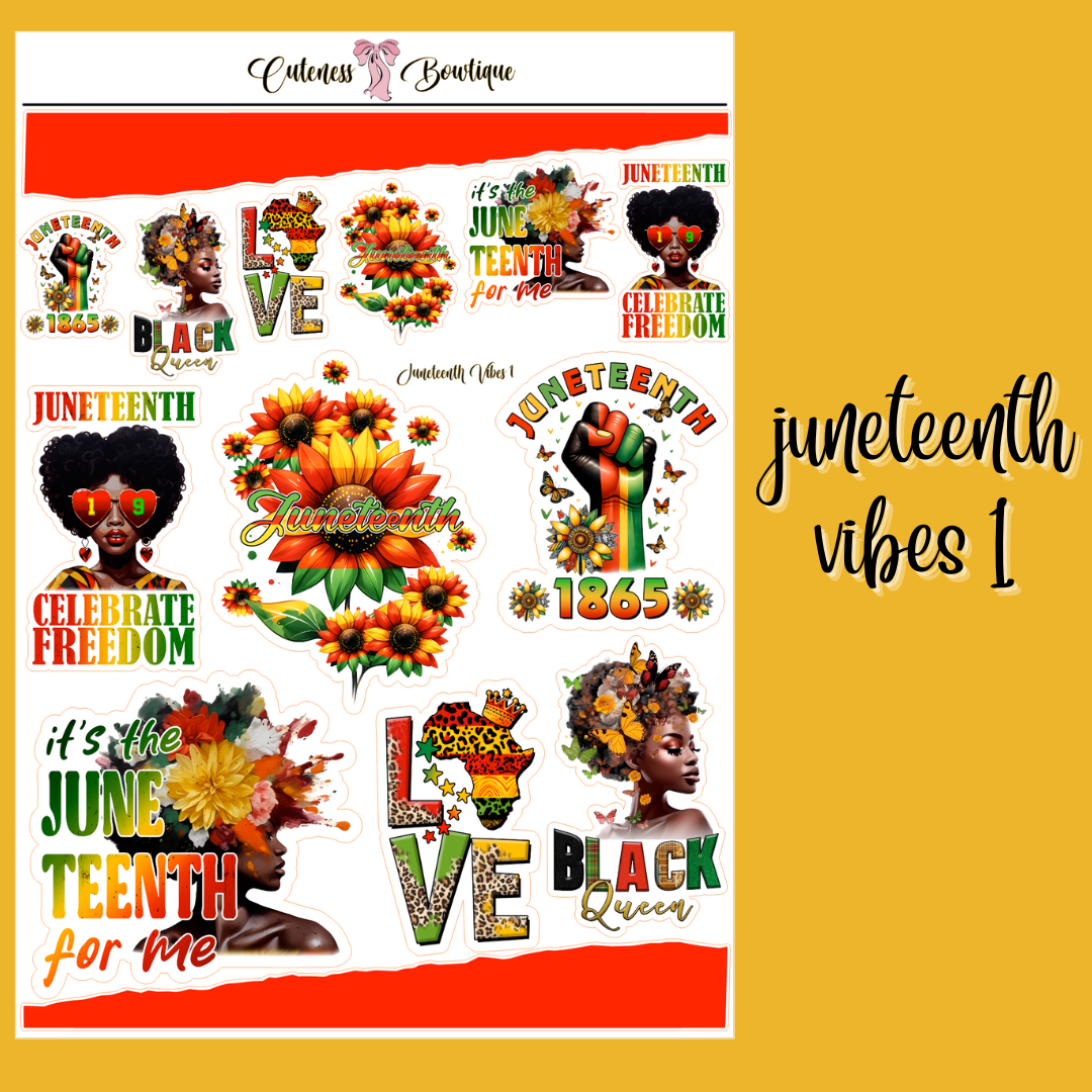 The Cuteness Journaling  Sticker Sheet | Cuteness Planner Stickers for Agendas, Planners, Notebooks, Dividers | JUNETEENTH VIBES