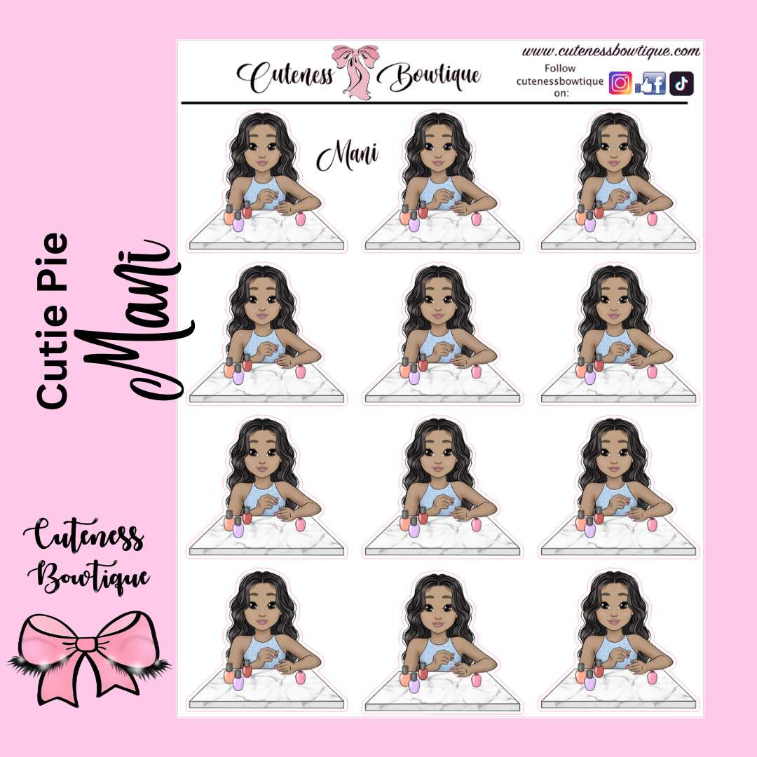 The Cutie Line Icon Sticker Sheet | Cuteness Planner Stickers for Agendas, Planners, Notebooks, Dividers | CUTIE PIE MANI