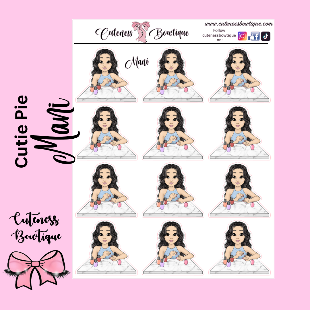 The Cutie Line Icon Sticker Sheet | Cuteness Planner Stickers for Agendas, Planners, Notebooks, Dividers | CUTIE PIE MANI