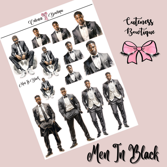 The Cuteness Doll Collection Sticker Sheet | Cuteness Planner Stickers for Agendas, Planners, Notebooks, Dividers | MEN IN BLACK