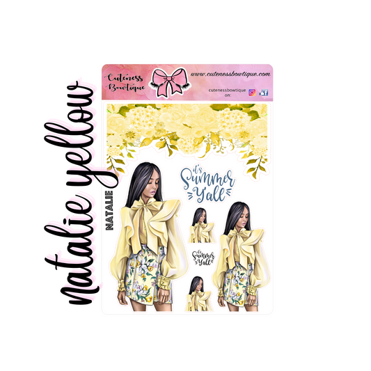 The Cuteness Doll Collection Sticker Sheet | Cuteness Planner Stickers for Agendas, Planners, Notebooks, Dividers | NATALIE YELLOW