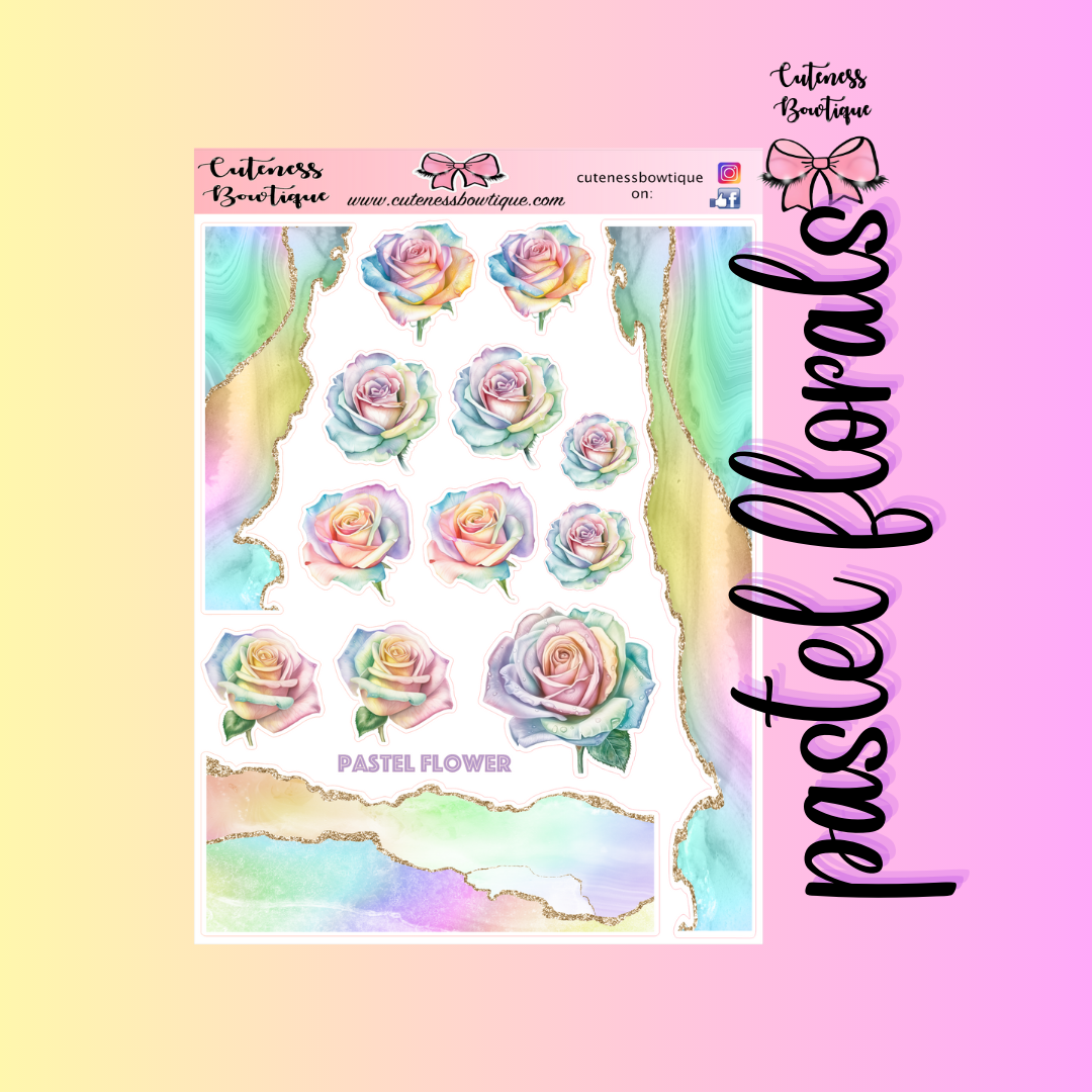 The Cuteness Journaling  Sticker Sheet | Cuteness Planner Stickers for Agendas, Planners, Notebooks, Dividers | PASTEL FLORALS