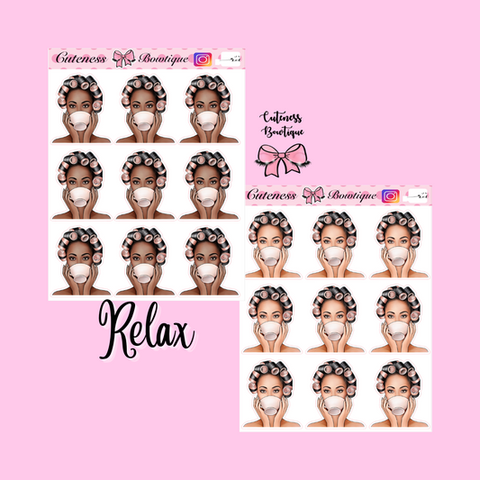 The Cuteness Doll Collection Sticker Sheet | Cuteness Planner Stickers for Agendas, Planners, Notebooks, Dividers | RELAX