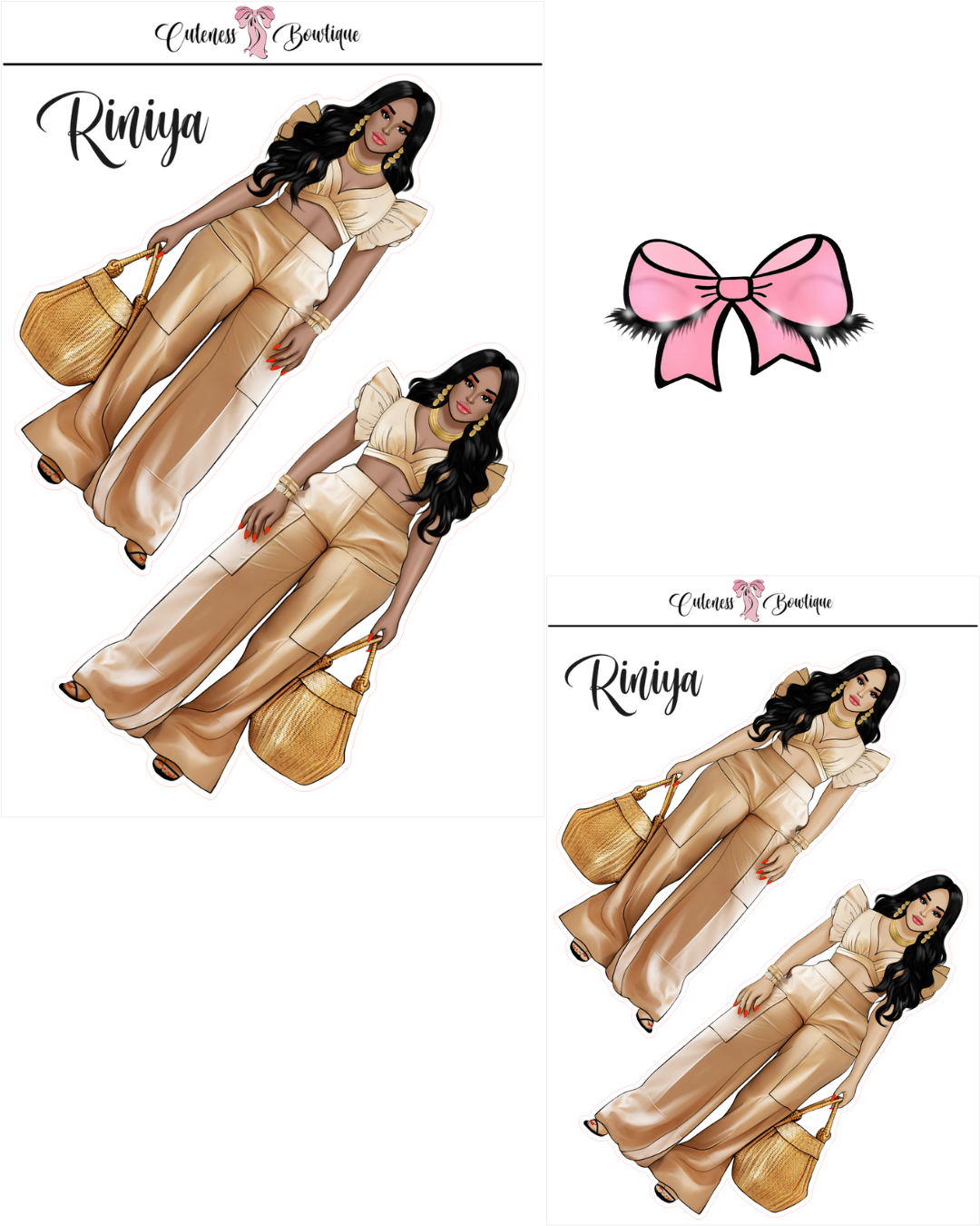 The  CUSTOM Cuteness Doll Collection Sticker Sheet | Cuteness Planner Stickers for Agendas, Planners, Notebooks, Dividers | RINIYA