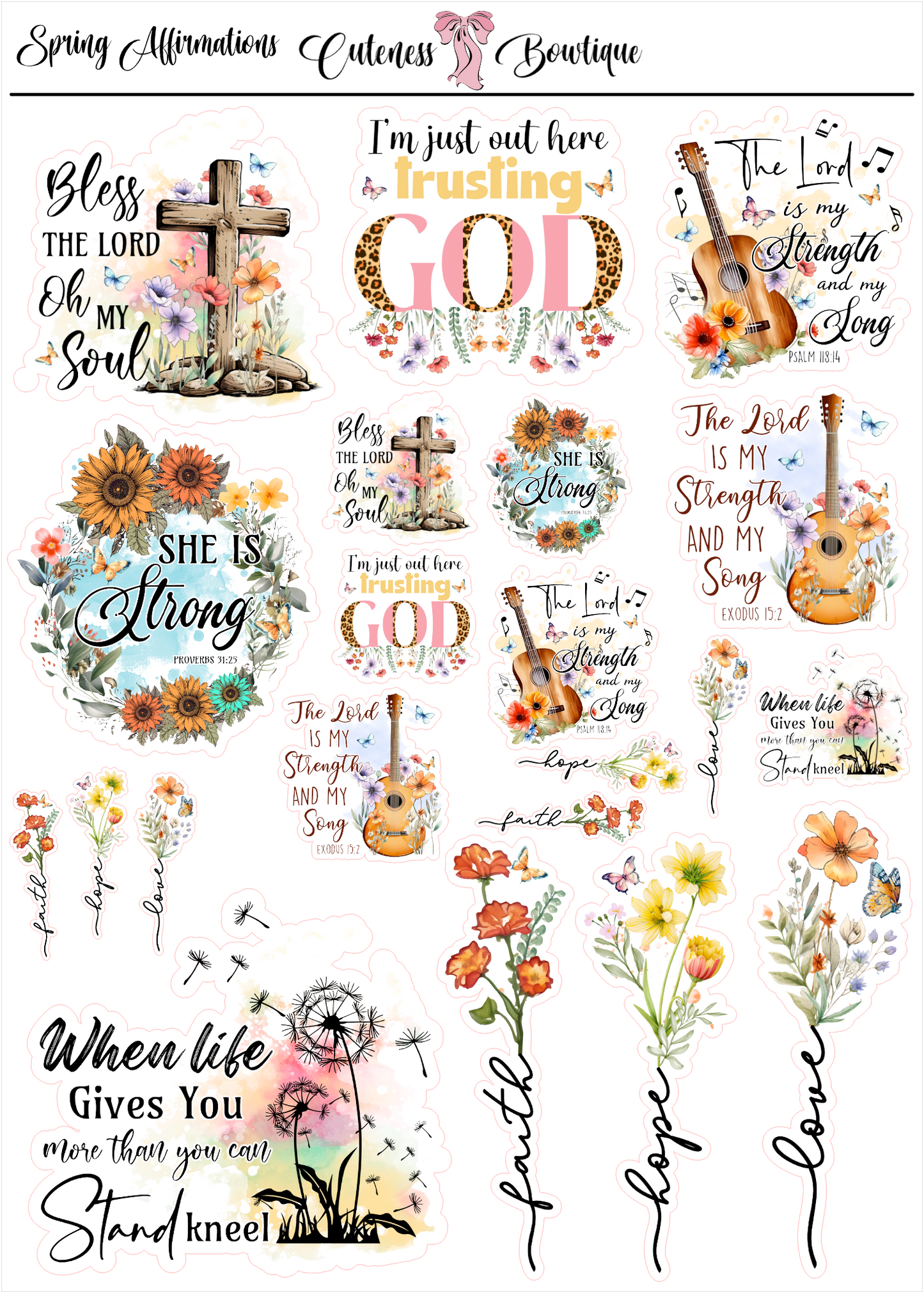 The Cuteness Doll Collection Sticker Sheet | Cuteness Planner Stickers for Agendas, Planners, Notebooks, Dividers | SPRING AFFIRMATIONS