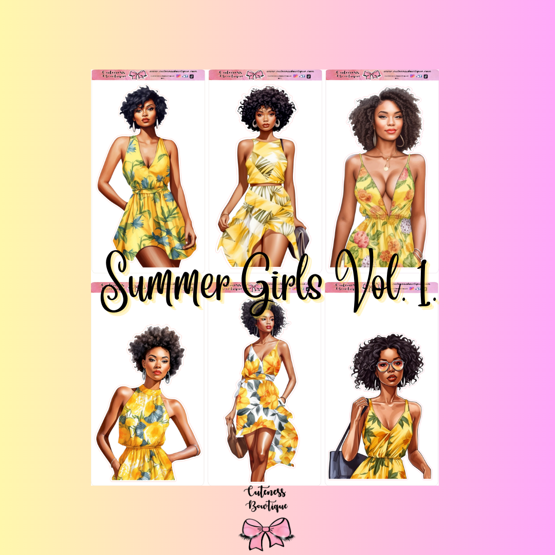 The Cuteness Doll Collection Sticker Sheet | Cuteness Planner Stickers for Agendas, Planners, Notebooks, Dividers | SUMMER GIRLS VOL.1