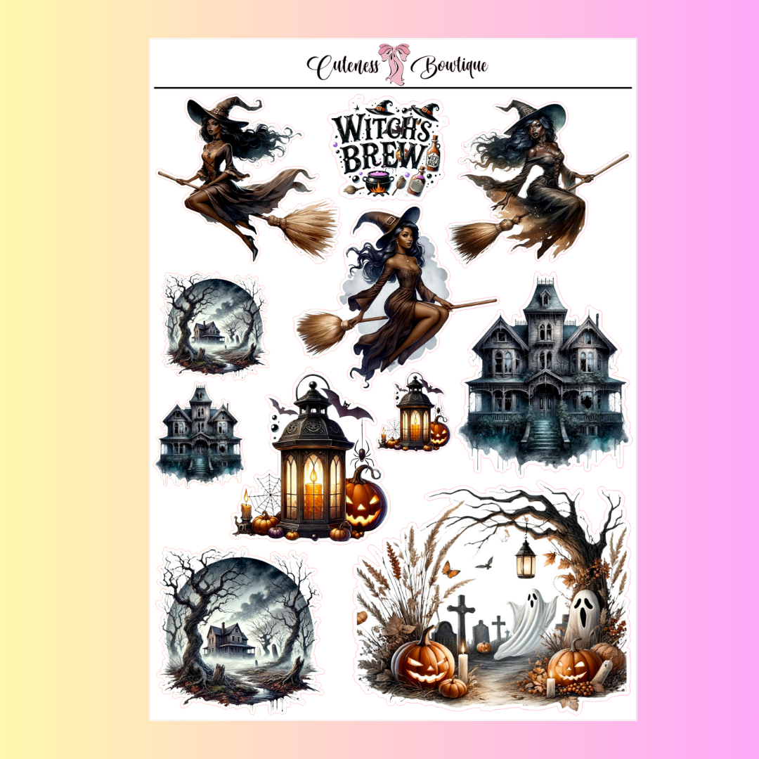 The Cuteness Journaling  Sticker Sheet | Cuteness Planner Stickers for Agendas, Planners, Notebooks, Dividers | WITCHES BREW