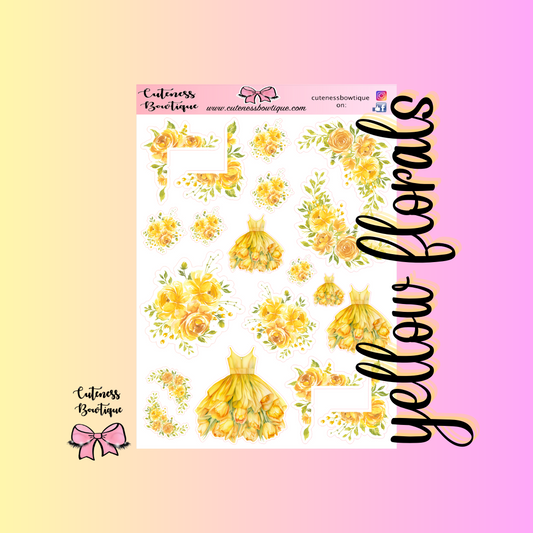 The Cuteness Journaling  Sticker Sheet | Cuteness Planner Stickers for Agendas, Planners, Notebooks, Dividers | YELLOW FLORALS