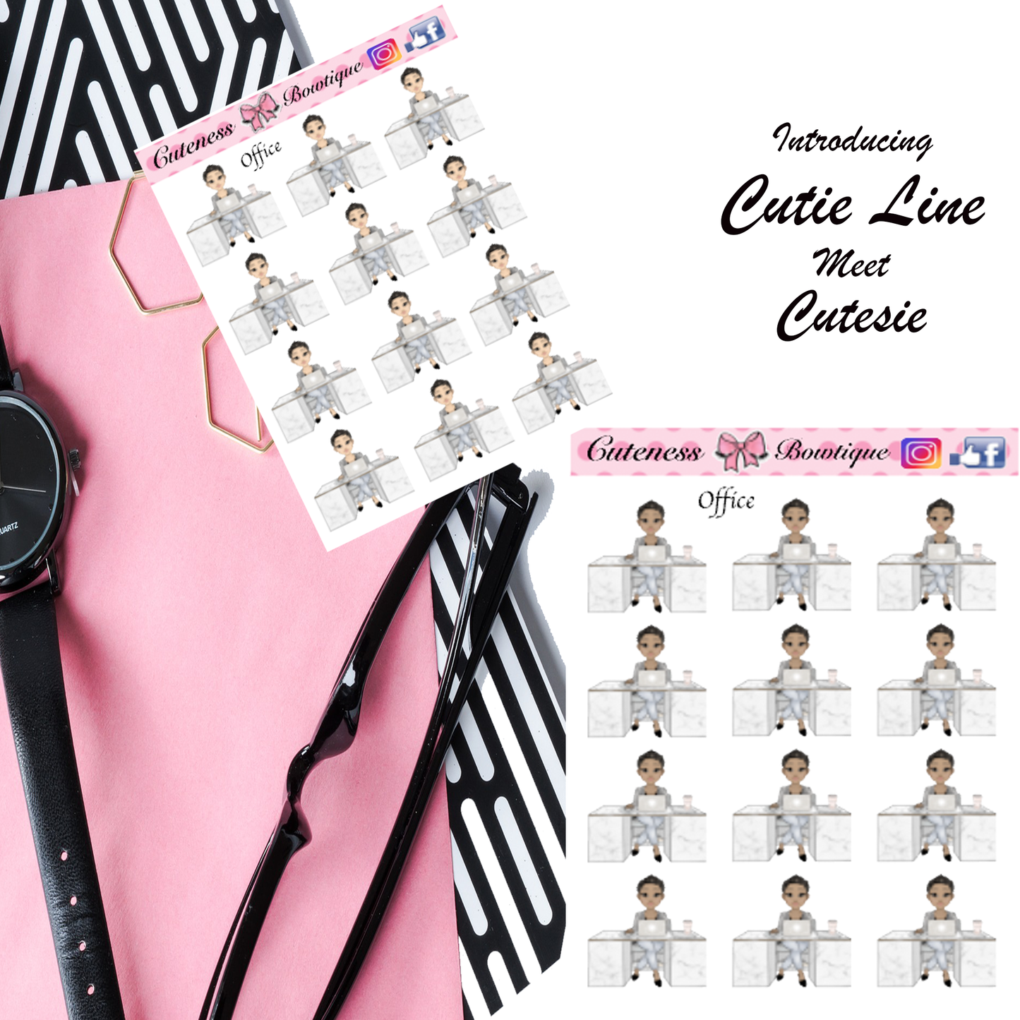 The Cutie Line Icon Sticker Sheet | Cuteness Planner Stickers for Agendas, Planners, Notebooks, Dividers | OFFICE