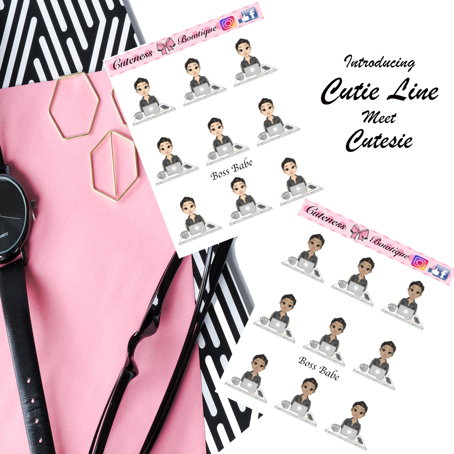 The Cutie Line Icon Sticker Sheet | Cuteness Planner Stickers for Agendas, Planners, Notebooks, Dividers |  BOSS BABE