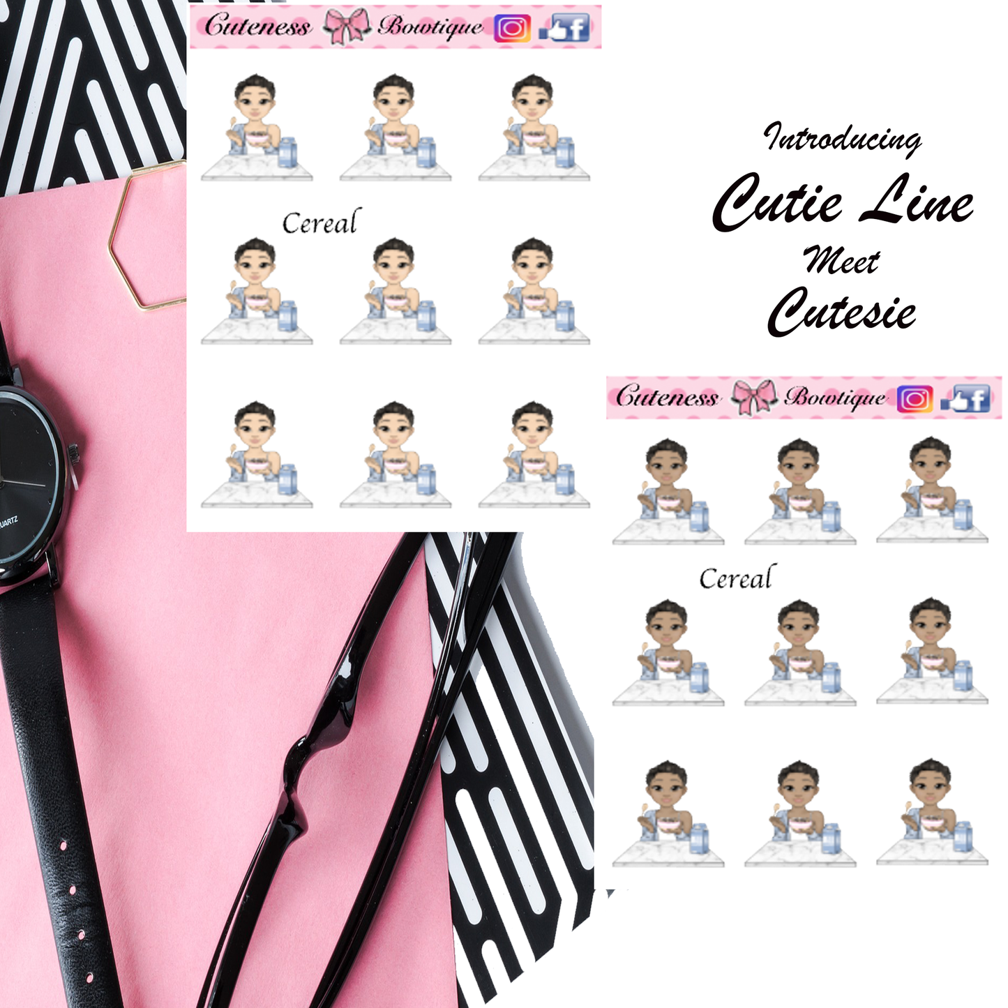 The Cutie Line Icon Sticker Sheet | Cuteness Planner Stickers for Agendas, Planners, Notebooks, Dividers | CEREAL