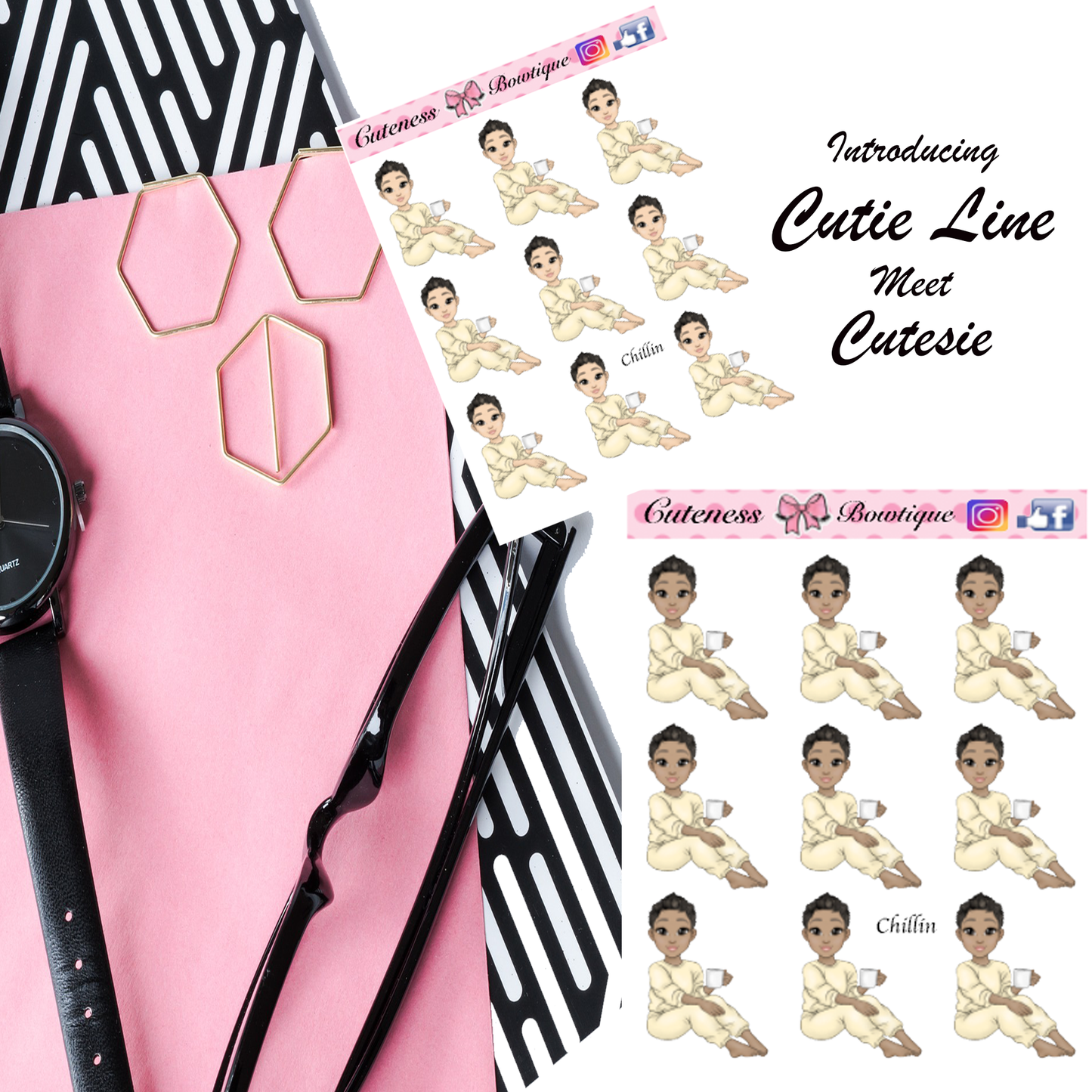 The Cutie Line Icon Sticker Sheet | Cuteness Planner Stickers for Agendas, Planners, Notebooks, Dividers | CHILLIN