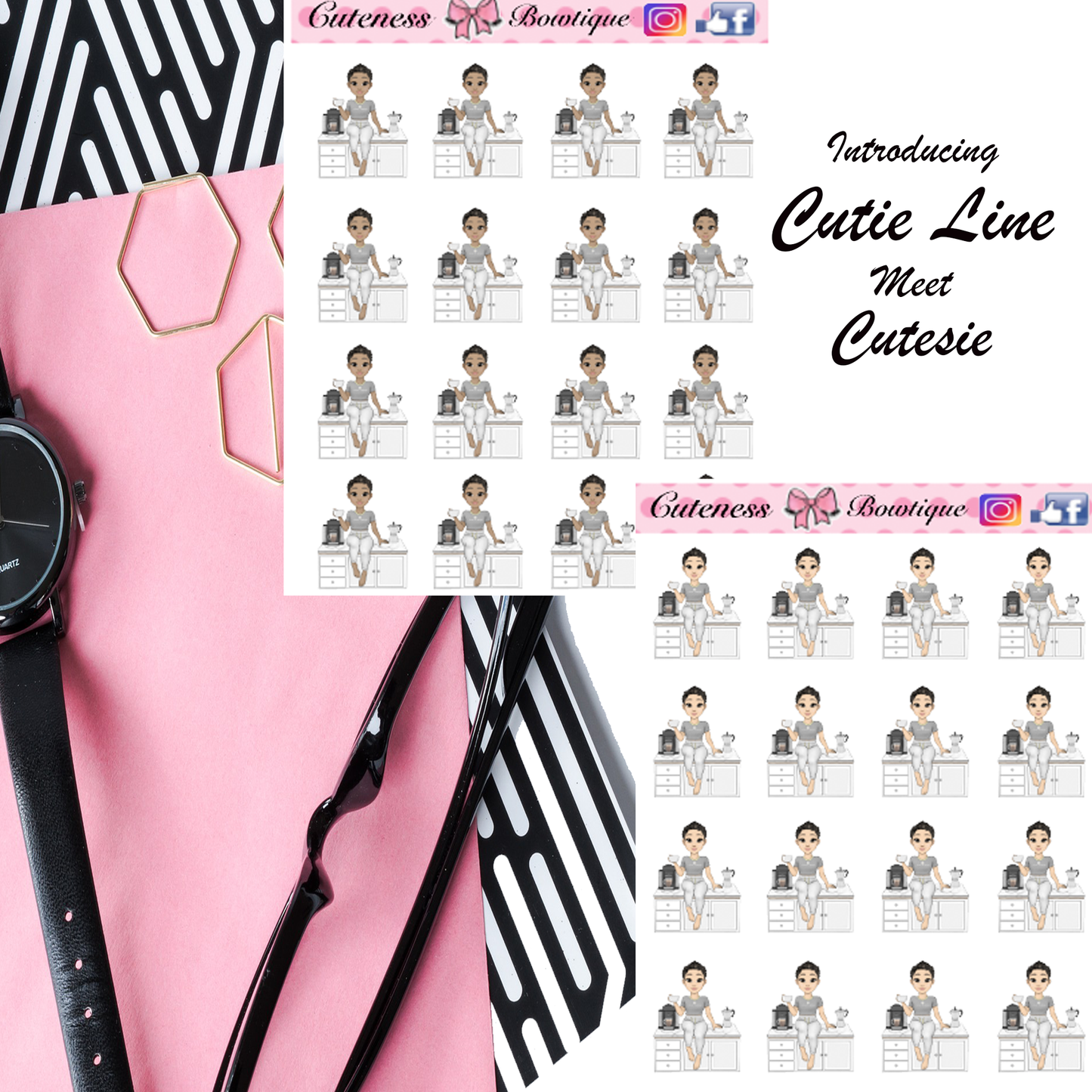 The Cutie Line Icon Sticker Sheet | Cuteness Planner Stickers for Agendas, Planners, Notebooks, Dividers |  CUTESIE COFFEE BAR