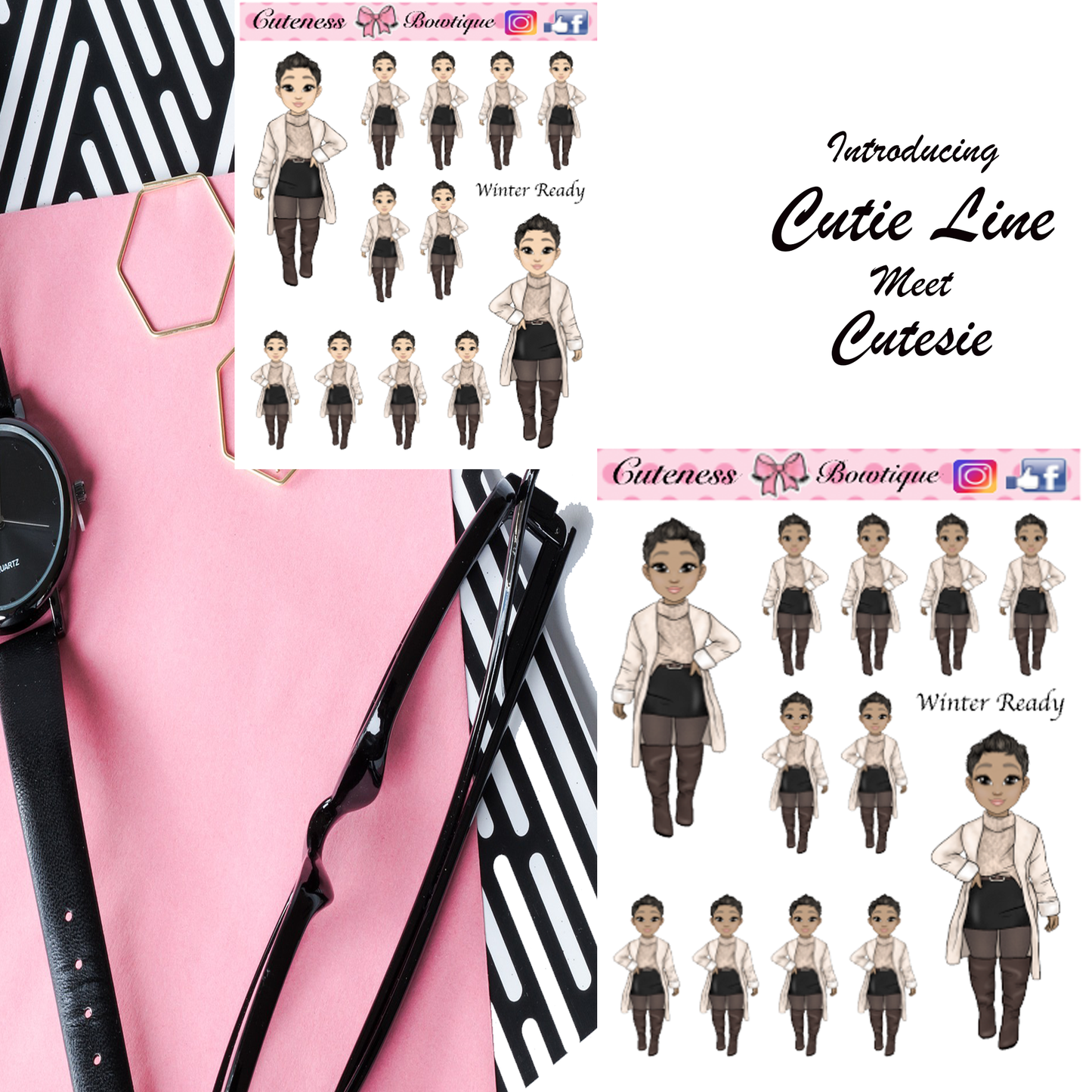 The Cutie Line Icon Sticker Sheet | Cuteness Planner Stickers for Agendas, Planners, Notebooks, Dividers | WINTER READY