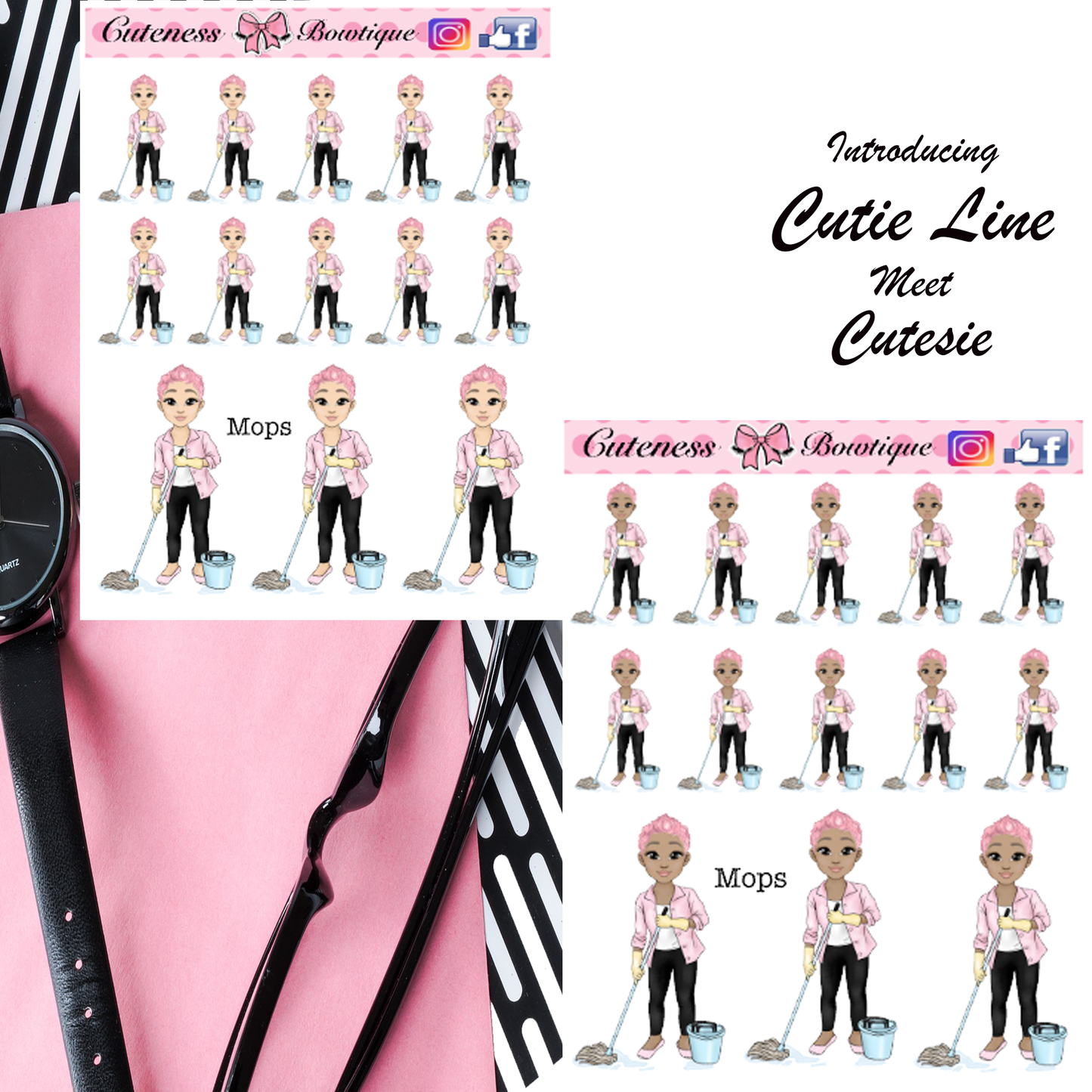 The Cutie Line Icon Sticker Sheet | Cuteness Planner Stickers for Agendas, Planners, Notebooks, Dividers |  CUTESIE MOPS