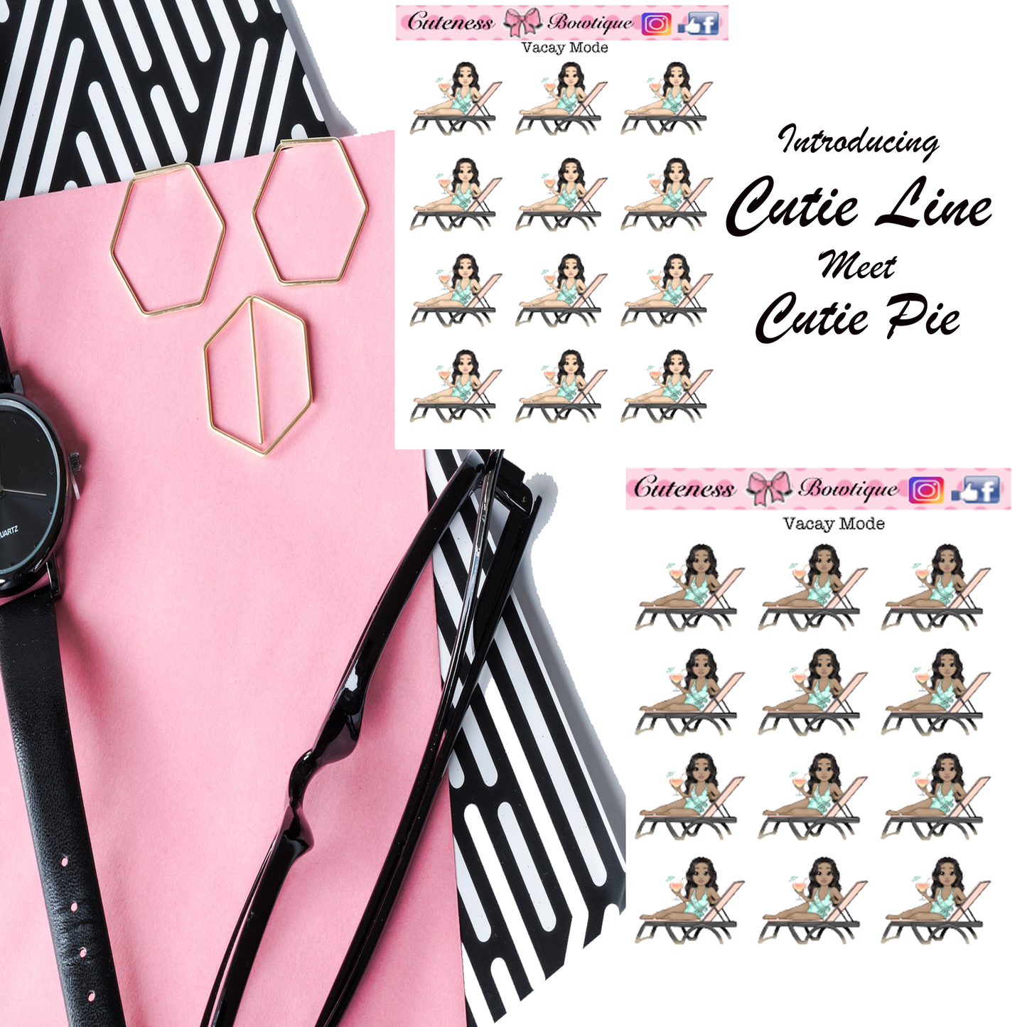 The Cutie Line Icon Sticker Sheet | Cuteness Planner Stickers for Agendas, Planners, Notebooks, Dividers |  VACAY MODE