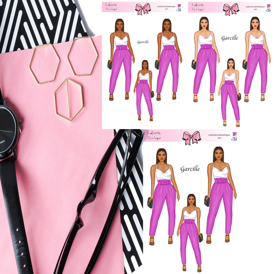 The Cuteness Doll Collection Sticker Sheet | Cuteness Planner Stickers for Agendas, Planners, Notebooks, Dividers | GARCILLE HOT PINK