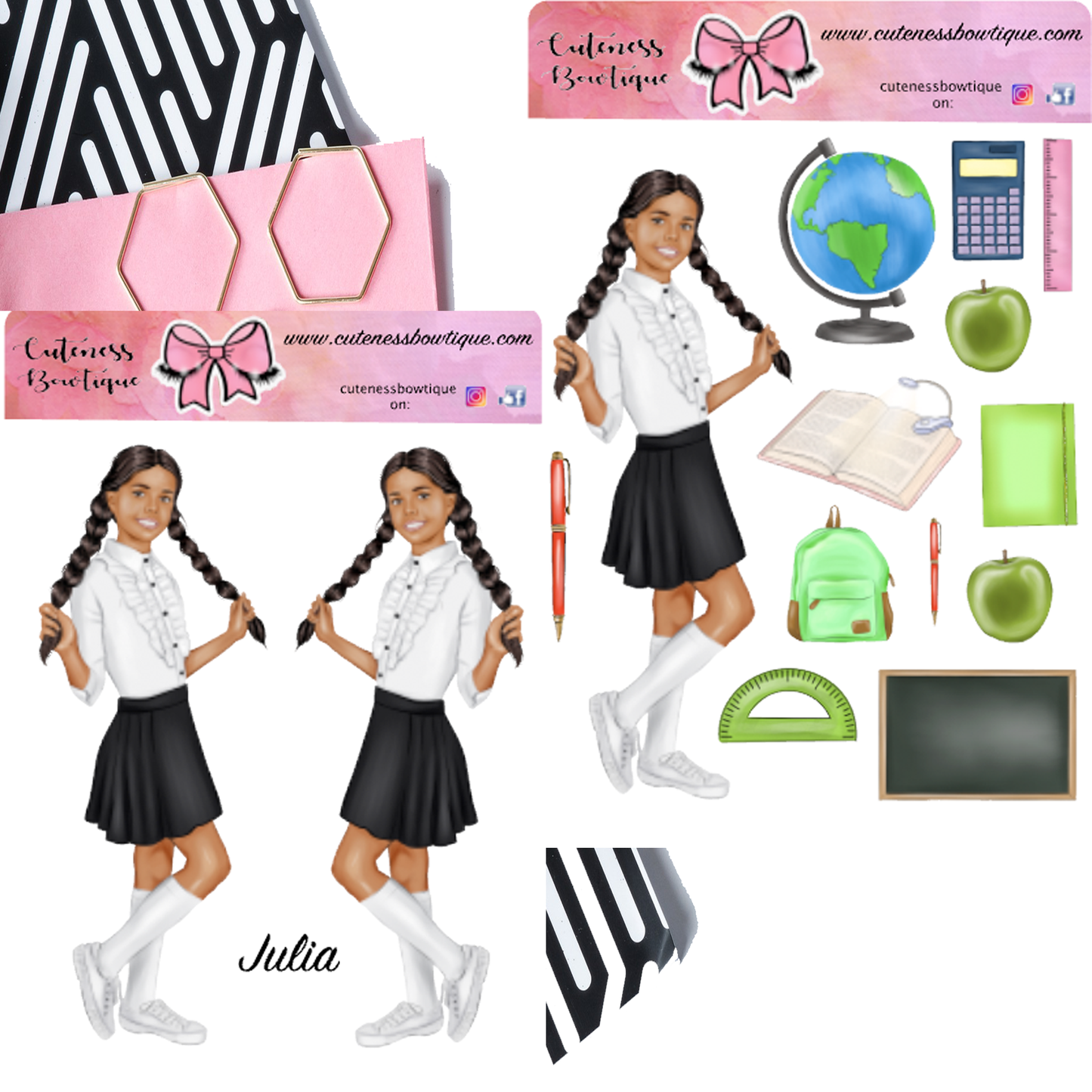 The Cuteness Doll Collection Sticker Sheet | Cuteness Planner Stickers for Agendas, Planners, Notebooks, Dividers | JULIA DARK