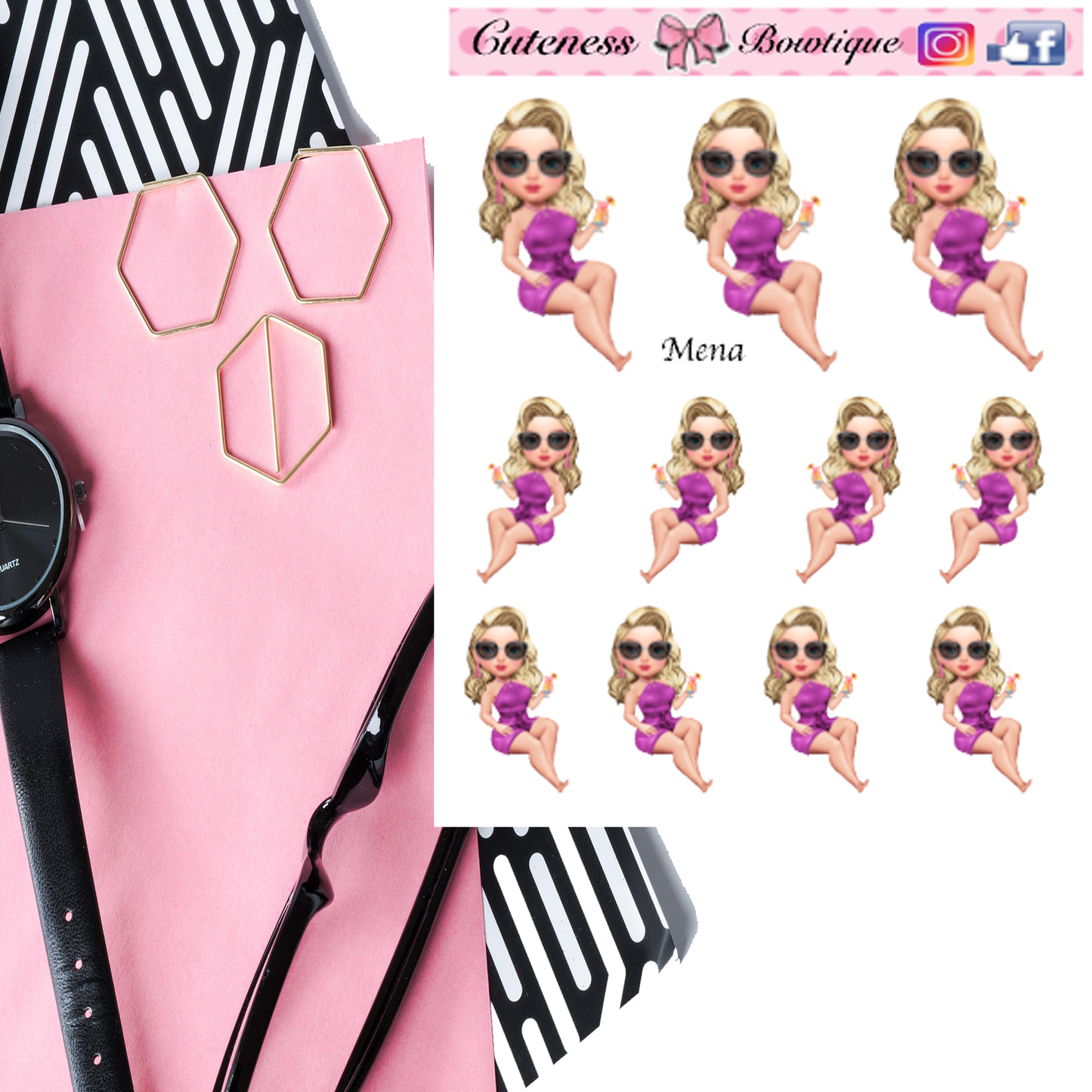 The Cuteness Doll Collection Sticker Sheet | Cuteness Planner Stickers for Agendas, Planners, Notebooks, Dividers | MENA