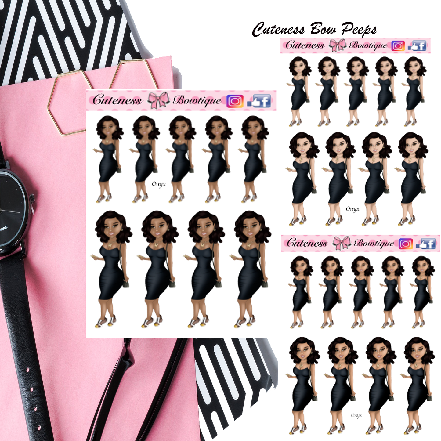 The Cuteness BOW PEEPS  Doll Collection Sticker Sheet | Cuteness Planner Stickers for Agendas, Planners, Notebooks, Dividers | ONYX