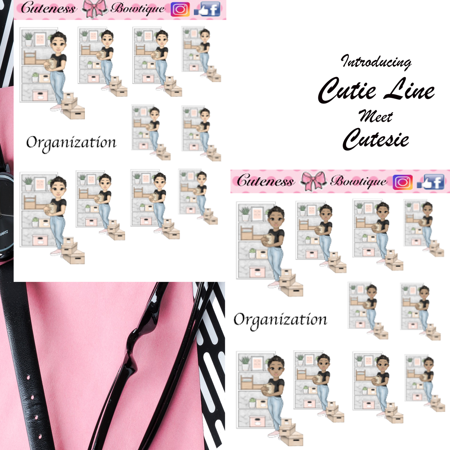 The Cutie Line Icon Sticker Sheet | Cuteness Planner Stickers for Agendas, Planners, Notebooks, Dividers |  CUTESIE ORGANIZATION
