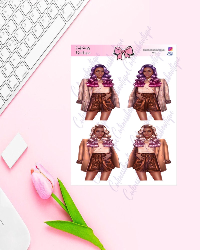 The Cuteness Doll Collection Sticker Sheet | Cuteness Planner Stickers for Agendas, Planners, Notebooks, Dividers | CANDI UMBRE HAIR
