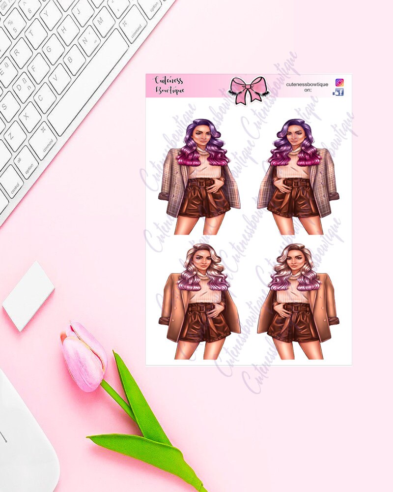 The Cuteness Doll Collection Sticker Sheet | Cuteness Planner Stickers for Agendas, Planners, Notebooks, Dividers | CANDI UMBRE HAIR