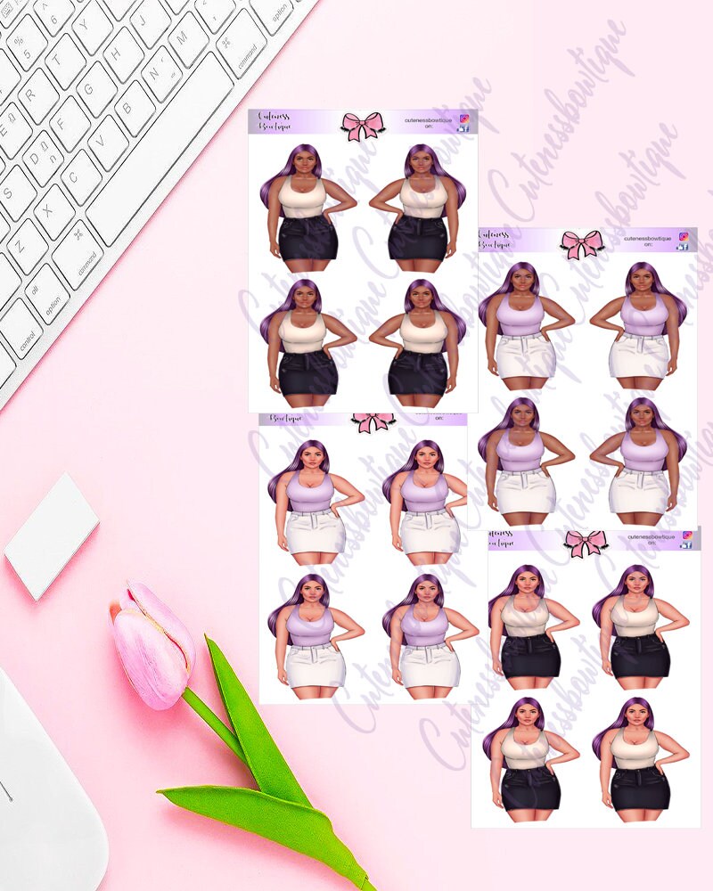 The Cuteness Doll Collection Sticker Sheet | Cuteness Planner Stickers for Agendas, Planners, Notebooks, Dividers | HEATHER SKIRT