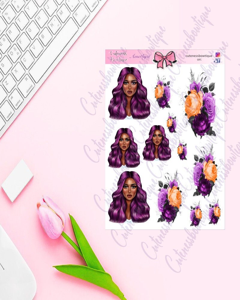 The Cuteness Doll Collection Sticker Sheet | Cuteness Planner Stickers for Agendas, Planners, Notebooks, Dividers | AMETHYST