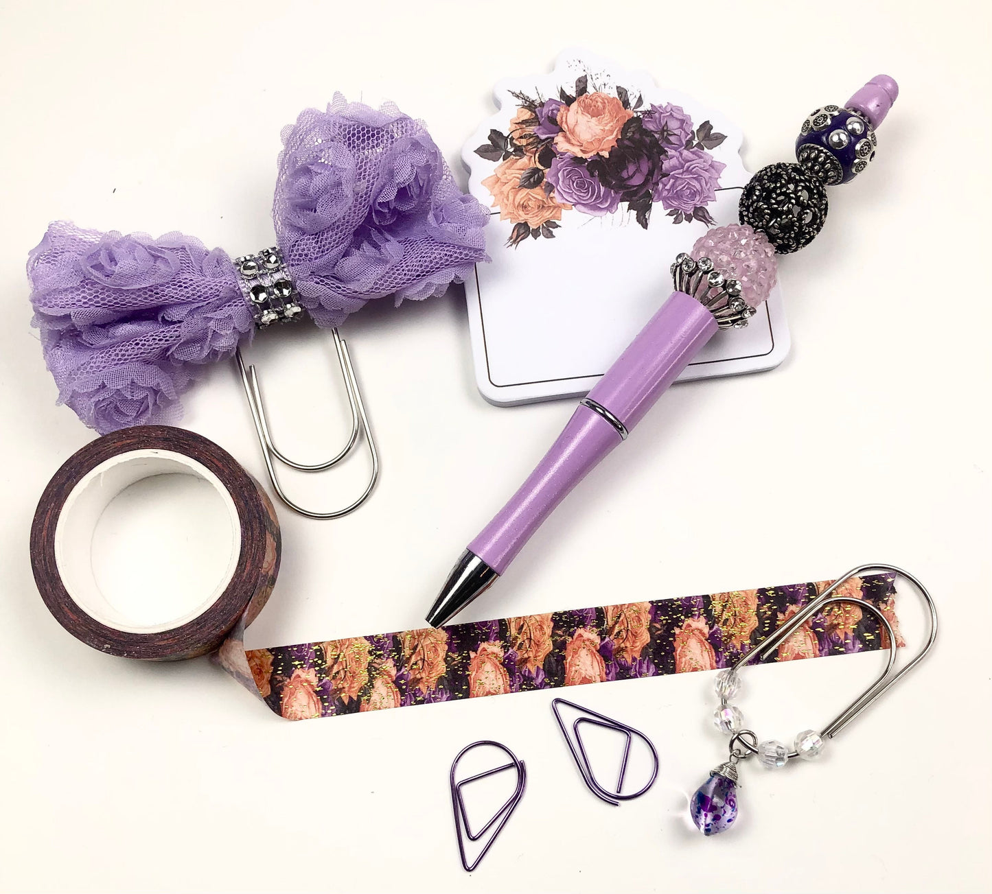 Cuteness Bundle | Glam Pen | Sticky Notes | Dangle Paper Clip | Bow Clip